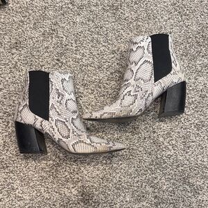 Qupid Snakeskin Ankle Boots - Black, White and Grey